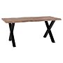 Dining Table Light Wood 180 X 95 Cm Solid Wood Top Live Edge Black Metal Base Modern Industrial Beliani