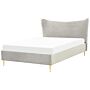 Eu Double Size Bed Light Grey Velvet 4ft6 Upholstered Frame Metal Legs Slatted Base Headboard