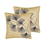 Set Of 2 Decorative Cushions Beige Leaves Print 45 X 45 Cm Nature Inspired Motif