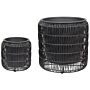 Set Of 2 Plant Pots Black Pe Rattan Round With Plastic Insert