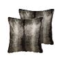 Set Of 2 Throw Cushions Black And White Acrylic 45 X 45 Cm Glam Striped Zipper Furry