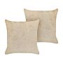 Set Of 2 Decorative Cushions Beige Polyester 45 X 45 Cm