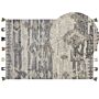 Kilim Area Rug Grey Wool And Cotton 160 X 230 Cm Handmade Woven Boho Patchwork Pattern With Tassels