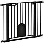 Pawhut 75-103 Cm Extra Wide Pet Safety Gate Barrier, Stair Pressure Fit, W/ Small Door, Auto Close, Double Locking, For Doorways, Hallways, Black