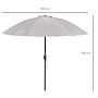 Outsunny 2.5m Adjustable Outdoor Garden Parasol Umbrella Sun Shade With Crank & Tilt, Light Grey