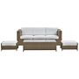 Outdoor Sofa Set Brown Faux Rattan 3 Seater Sofa With Table And 2 Ottomans White Cushions