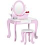 Zonekiz Kids Dressing Table Set Kids Vanity Set Girl Makeup Desk With Mirror Stool Drawer Round Legs For 3-6 Years Old, Pink