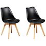 Set Of 2 Dining Chairs Black Faux Leather Sleek Wooden Legs