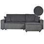 Left Corner Sofa Graphite Grey Fabric Cord Upholstered With Sleeper Function Pull Out Cushioned Back Beliani