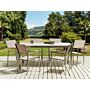 Garden Dining Set White Tabletop Glass Stainless Steel Frame Beige Set Of 6 Chairs Textilene