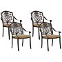 Set Of 4 Garden Dining Chairs Brown Aluminium With Seat Cushions Outdoor