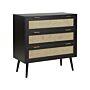 Rattan 3 Drawer Chest Black Manufactured Wood With Rattan Front Drawers Sideboard Front Black Rubberwood Legs