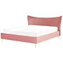 Eu King Size Bed Pink Velvet 6ft Upholstered Frame Metal Legs Slatted Base Headboard