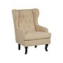 Wingback Chair Beige Upholstered Black Legs