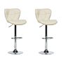 Set Of 2 Bar Stool Beige Faux Leather Swivel Adjustable Height Modern Kitchen Bar Chair