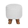 Footstool White Faux Fur Round Shaggy Stool On Wooden Legs