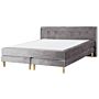 Divan Bed Grey Velvet Upholstery Eu Super King Size 6ft Continental With Mattress Headboard Box Springs