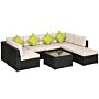 Outsunny 7-seater Pe Rattan Sofa Set Garden Wicker Furniture Set W/ Corner Sofa Set, Cushion, Cushion Cover And Tempered Glass Table, Brown