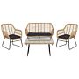 Garden Conversation Sofa Set Black Faux Rattan With Seat Pads And Coffee Table