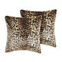 Set Of 2 Throw Cushions Brown Acrylic 45 X 45 Cm Glam Leopard Print Zipper Furry