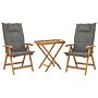 Garden Bistro Set Acacia Wood Table 2 Chairs With Graphite Grey Cushions Uv Resistant Foldable