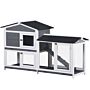 Pawhut Wooden 2-tier Rabbit Hutch W/ Tray Ramp Grey