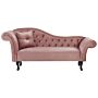 Chaise Lounge Dark Pink Velvet Button Tufted Upholstery Left Hand With Cushion