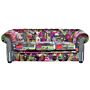 3 Seater Sofa Multicoloured Fabric Tufted Scroll Arms Purple Patchwork