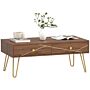 Homcom Coffee Table With Storage, Living Room Table With Drawers, Rectangular Tea Table With Steel Base For Home, 100 X 50 X 41 Cm, Brown