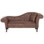 Chaise Lounge Brown Faux Suede Button Tufted Upholstery Right Hand Rolled Arms With Cushion