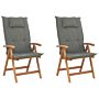 Set Of 2 Garden Chairs Light Acacia Wood With Graphite Grey Cushions Folding Feature Uv Resistant