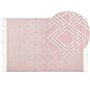 Rug Pink White Wool Polyester 160 X 230 Cm Geometric Pattern Tassels