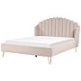 Bed Frame Beige Fabric Upholstery Eu Super King Size 6ft Metal Legs Retro Design Chanell Shell Headboard