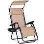 Outsunny Zero Gravity Garden Deck Folding Chair Patio Sun Lounger Reclining Seat With Cup Holder & Canopy Shade - Beige