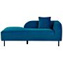 Chaise Lounge Navy Blue Velvet 2 Seater Right Hand Throw Cushion