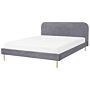 Bed Grey Velvet Upholstery Eu Super King Size Golden Legs Headboard Slatted Frame 6 Ft