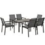 Outsunny 7 Pieces Garden Dining Set W/ Glass Top Dining Table, Outdoor Table And 6 Armchairs W/ Breathable Mesh Fabric Seats And Backrest