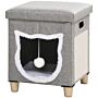 Pawhut 2 In 1 Cat Bed Ottoman, Comfortable Cat Sleeping Cave House W/ Removable Cushion, Scratching Pad, Handles, Anti-slip Foot Pad, Toy Ball Grey