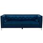 Velvet 3 Seater Sofa Navy Blue Glamour Buttoned Back