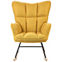 Rocking Chair Yellow Polyester Fabric Upholstery Wooden Legs Skates Modern Biscuit Tufting