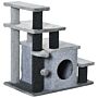 Pawhut Adjustable Height Cat Stairs For Bed, Cat House With Detachable Cover, Pet Steps For Sofa, 3-step/ 4-step W/ Hanging Ball 60 X 40 X 66 Cm Grey