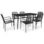 Vidaxl 7 Piece Outdoor Dining Set Cotton Rope And Steel Black