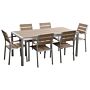 Garden Dining Set Light Wood And Silver Rectangular Table Chairs Outdoor 6 Seater Plastic Wood Top Aluminium Frame