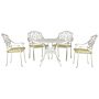 Garden Dining Set White Aluminium Outdoor Table 4 Chairs Polyester Seat Pads