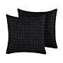 Set Of 2 Decorative Cushions Black Square Net Pattern 45 X 45 Cm Geometric