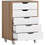 Vinsetto Five-drawer Filing Cabinet, With Wheels - Oak Brown