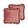 Set Of 2 Scatter Cushions Pink Velvet 42 X 42 Cm With Ruffles Chair Cushion