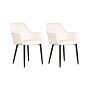 Set Of 2 Dining Chairs Off-white Velvet Armrests Black Metal Legs