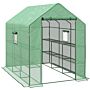 Outsunny Walk-in Greenhouse W/ 3 Tier Shelves, Green House Garden Grow House W/ Pe Cover, Roll-up Door, Mesh Windows, 140 X 213 X 190cm, Green