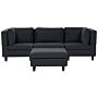 Modular Sofa With Ottoman Black Fabric Upholstered 3 Seater With Ottoman Cushioned Backrest